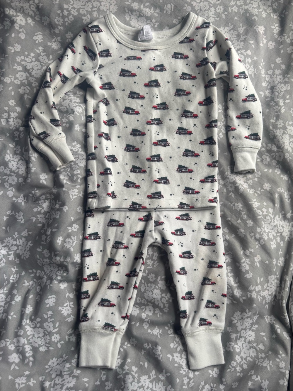 Starting Out Cream Pajama Set with Red and Black Truck Print
